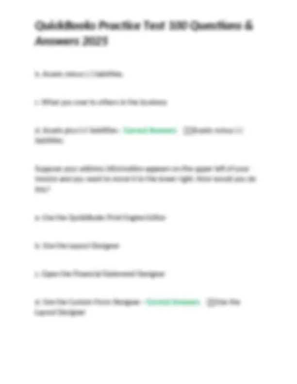 Quickbooks Practice Set QuickBooks Practice Test: 100 Questions & Answers 2025 | Exams Nursing ...