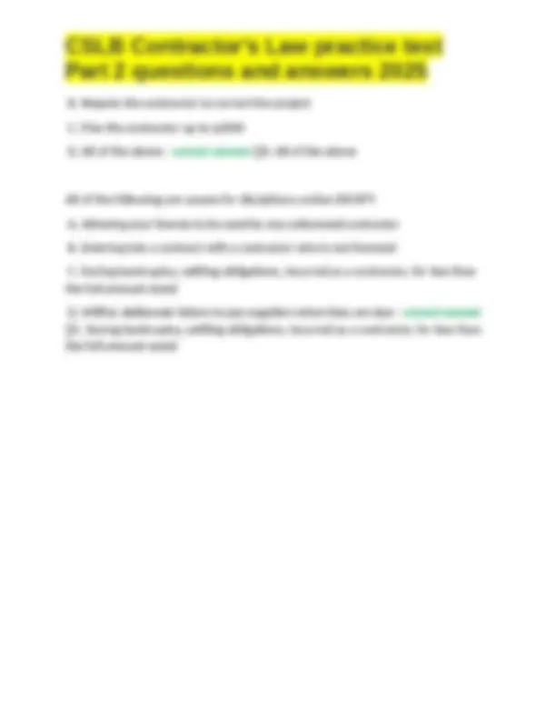 CSLB Contractor's Law Practice Test: Part 2 Questions and Answers ...