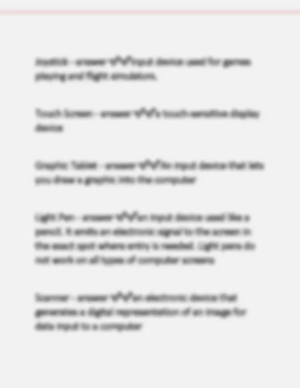 Input Devices: Questions and Answers | Exams Nursing | Docsity