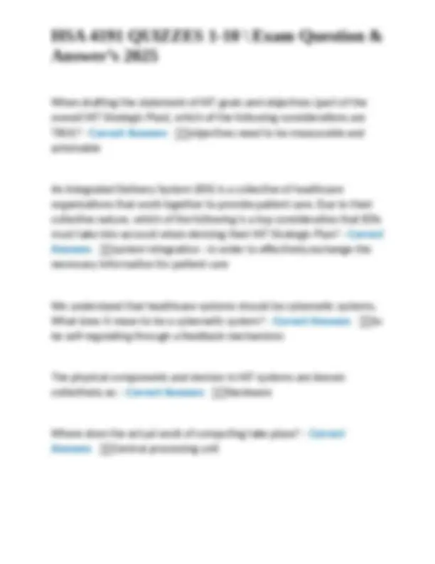 Hsa Questions HSA 4191 Quizzes 1-10: Exam Questions and Answers 2025 | Exams Nursing ...
