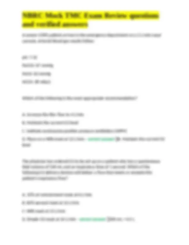 NBRC Mock TMC Exam Review Questions and Answers: Respiratory Therapy ...
