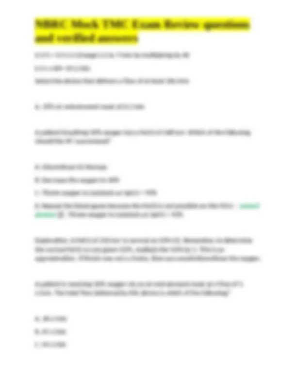 NBRC Mock TMC Exam Review Questions and Answers: Respiratory Therapy ...