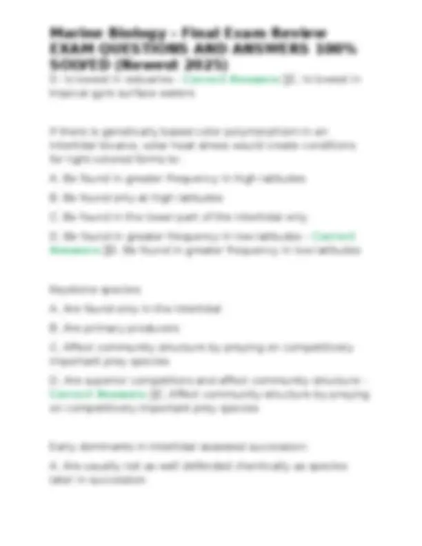 Marine Biology - Final Exam Review EXAM QUESTIONS AND ANSWERS 100% ...