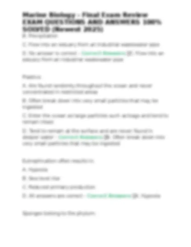 Marine Biology - Final Exam Review EXAM QUESTIONS AND ANSWERS 100% ...