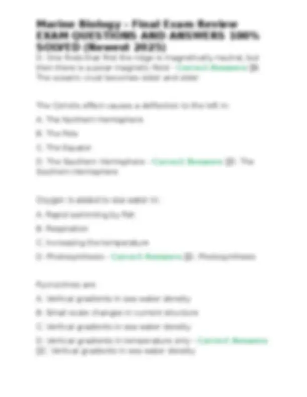 Marine Biology - Final Exam Review EXAM QUESTIONS AND ANSWERS 100% ...