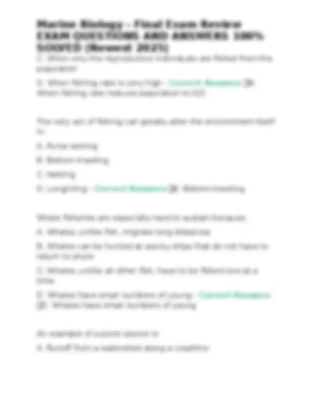Marine Biology - Final Exam Review EXAM QUESTIONS AND ANSWERS 100% ...