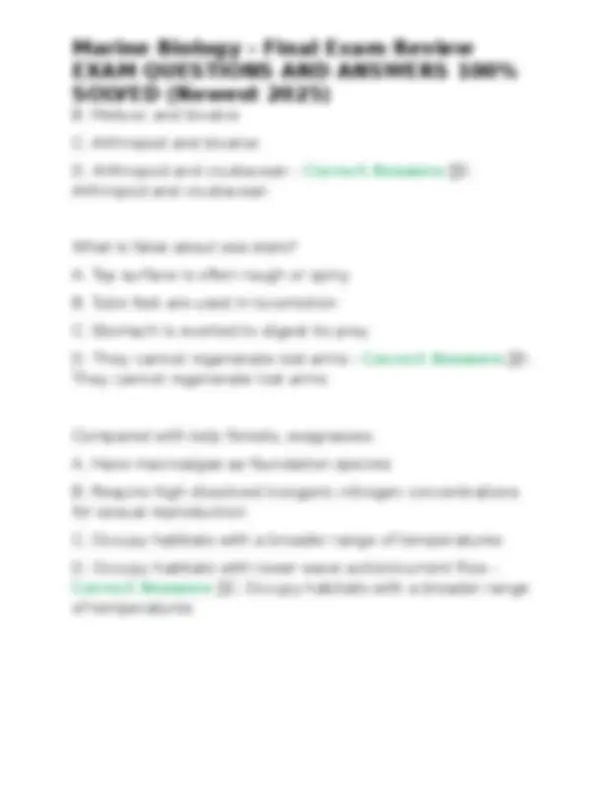 Marine Biology - Final Exam Review EXAM QUESTIONS AND ANSWERS 100% ...