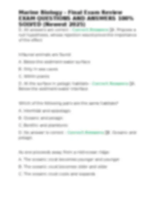 Marine Biology - Final Exam Review EXAM QUESTIONS AND ANSWERS 100% ...