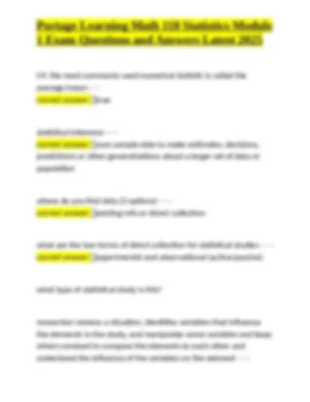 Portage Learning Math 110 Statistics Module 1 Exam Questions and ...