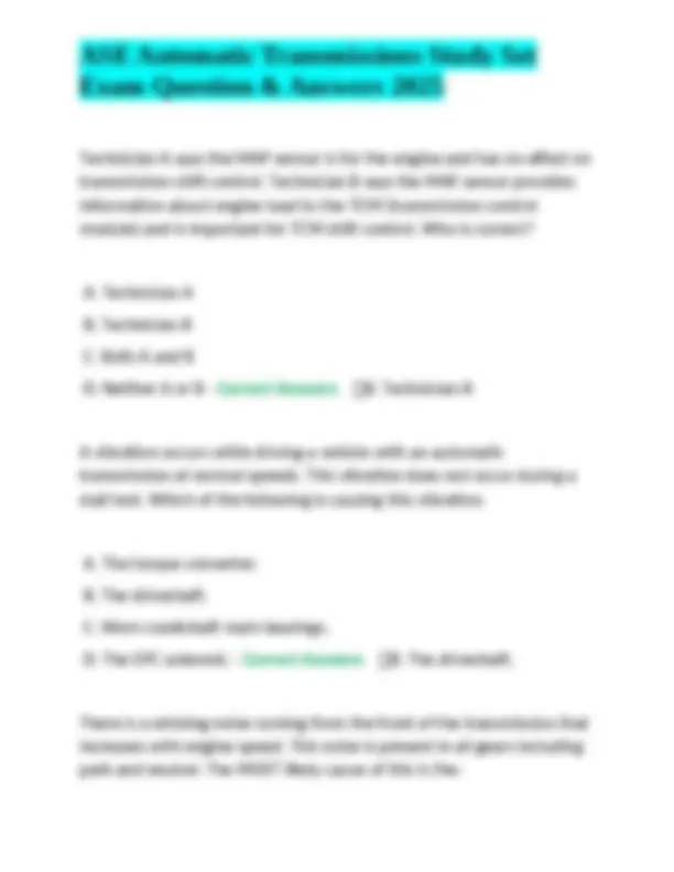 ASE Automatic Transmissions Study Set: Exam Questions and Answers ...