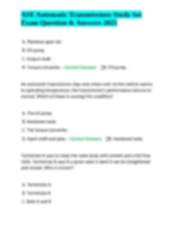 ASE Automatic Transmissions Study Set: Exam Questions and Answers ...