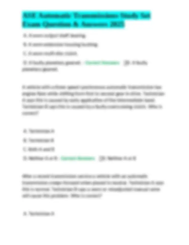 ASE Automatic Transmissions Study Set: Exam Questions and Answers ...