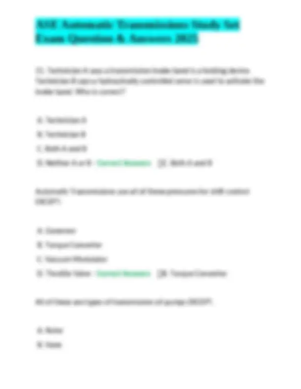 ASE Automatic Transmissions Study Set: Exam Questions and Answers ...