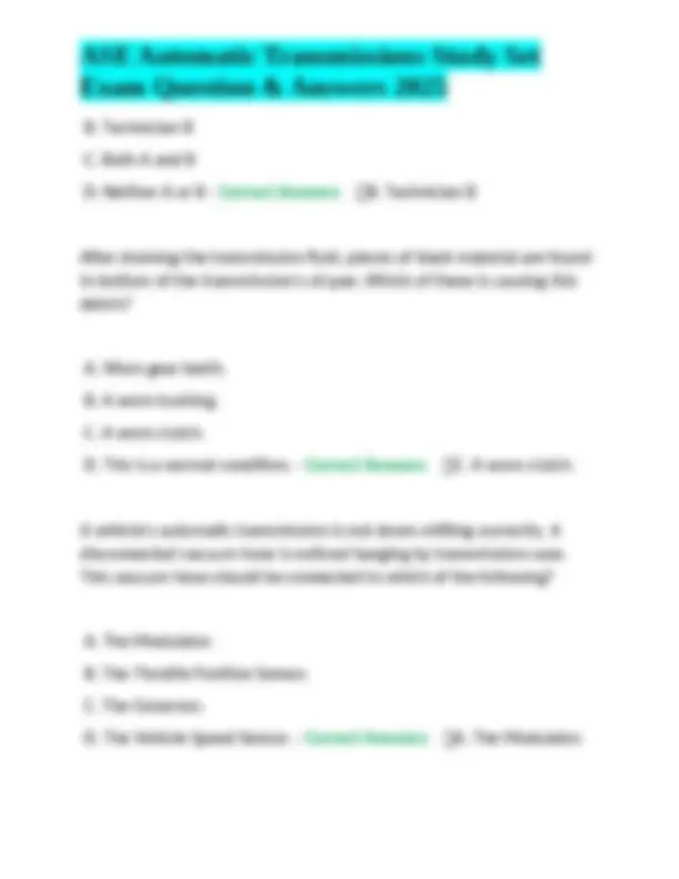 ASE Automatic Transmissions Study Set: Exam Questions and Answers ...