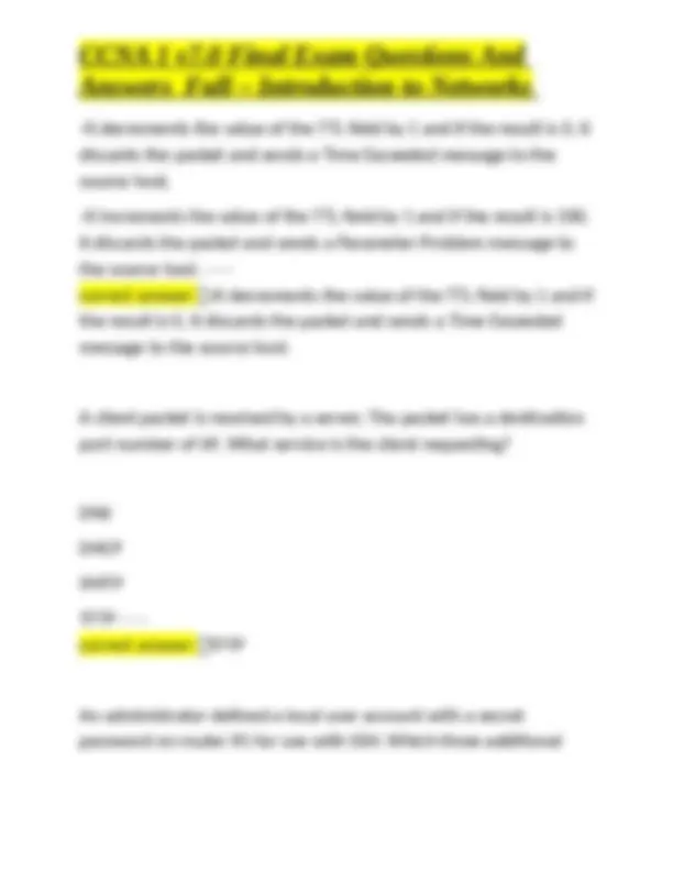 CCNA 1 v7.0 Final Exam Questions and Answers: Introduction to Networks ...