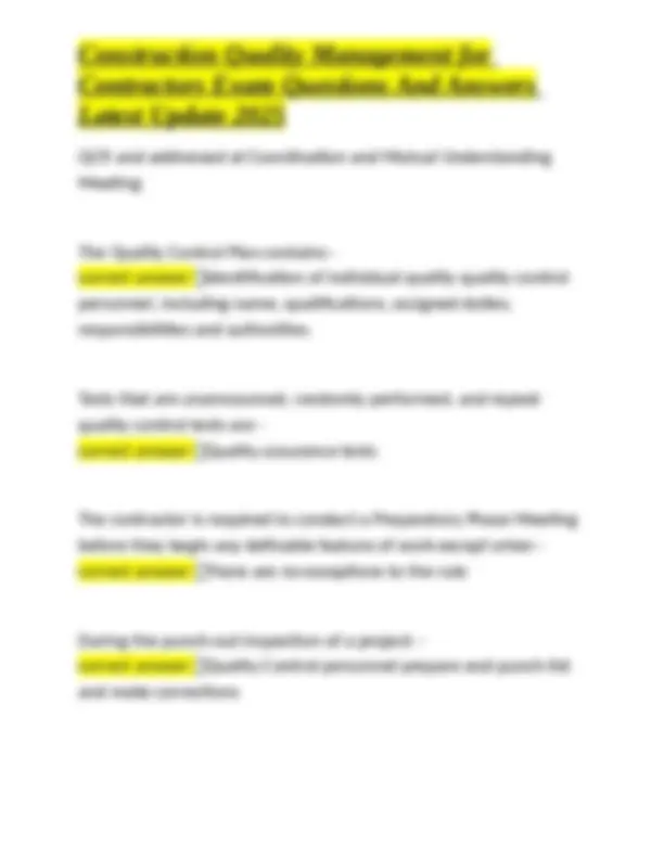 Construction Quality Management for Contractors Exam Questions And ...
