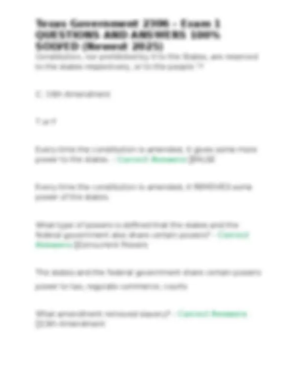 Texas Government 2306 - Exam 1 QUESTIONS AND ANSWERS 100% SOLVED ...