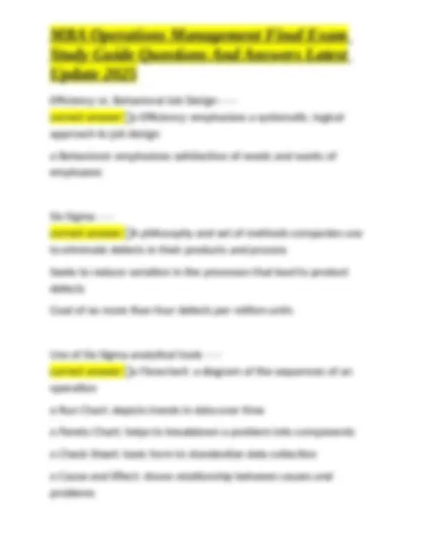 MBA Operations Management Final Exam Study Guide Questions And Answers ...