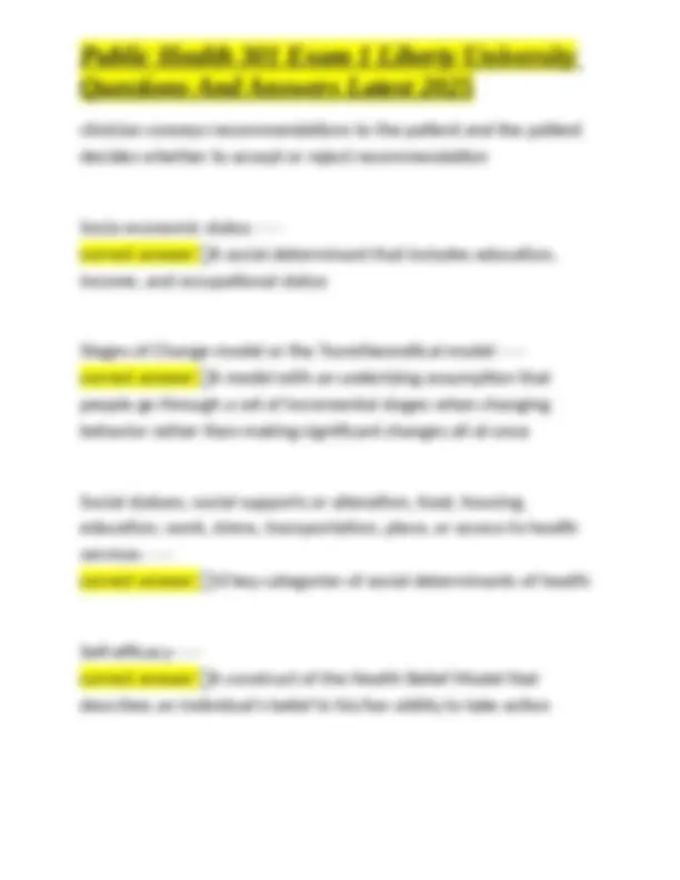 Public Health 301 Exam 1 Liberty University Questions And Answers ...
