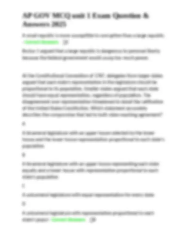 AP GOV MCQ unit 1 Exam Question & Answers 2025 | Exams Nursing | Docsity