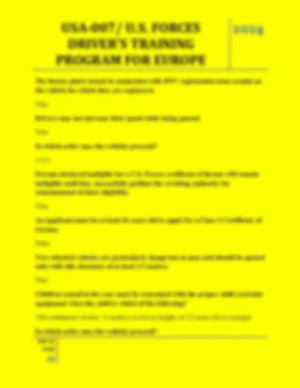 USA-007/ U.S. FORCES DRIVER'S TRAINING PROGRAM FOR EUROPE QUESTIONS AND ...