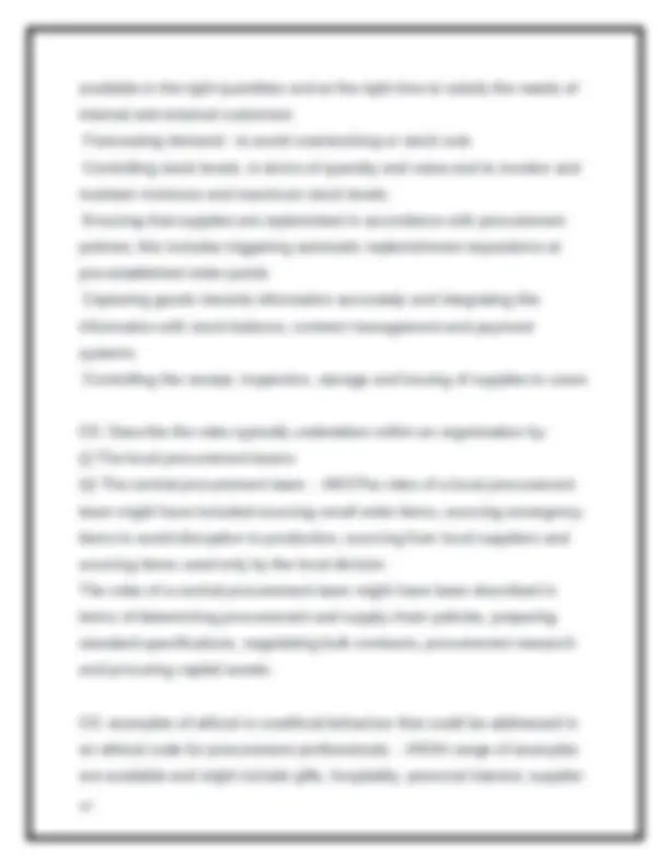CIPS L4M1 Procurement and Supply: Past Exam Questions and Answers CIPS L4M1 Procurement and Supply: Past Exam Questions and Answers