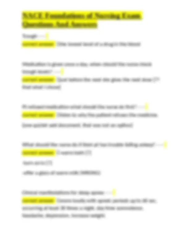 NACE Foundations of Nursing Exam Questions and Answers | Exams Nursing ...