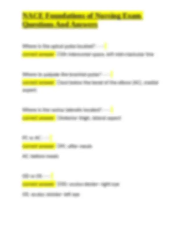 NACE Foundations of Nursing Exam Questions and Answers | Exams Nursing ...