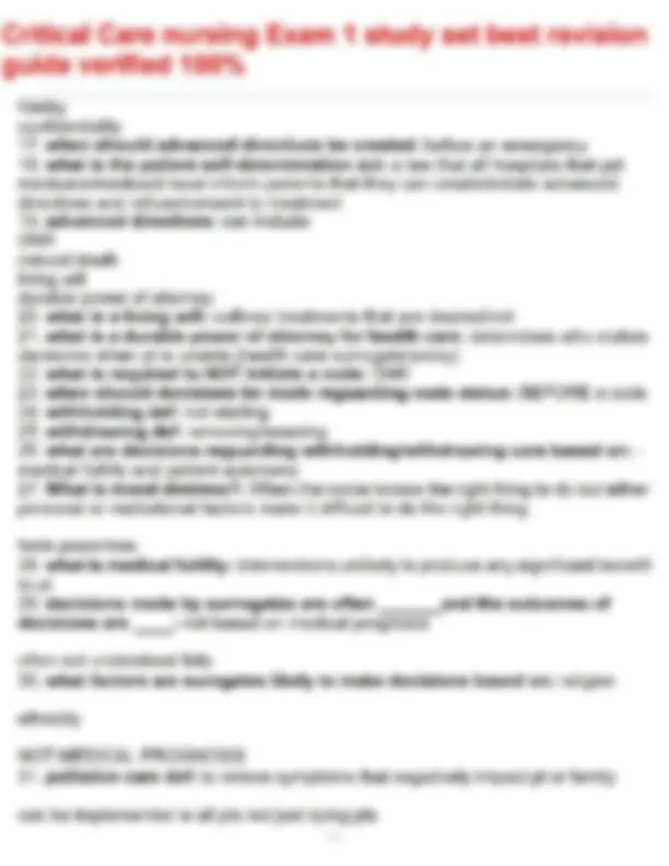 Critical Care nursing Exam 1 study set best revision guide verified 100 ...