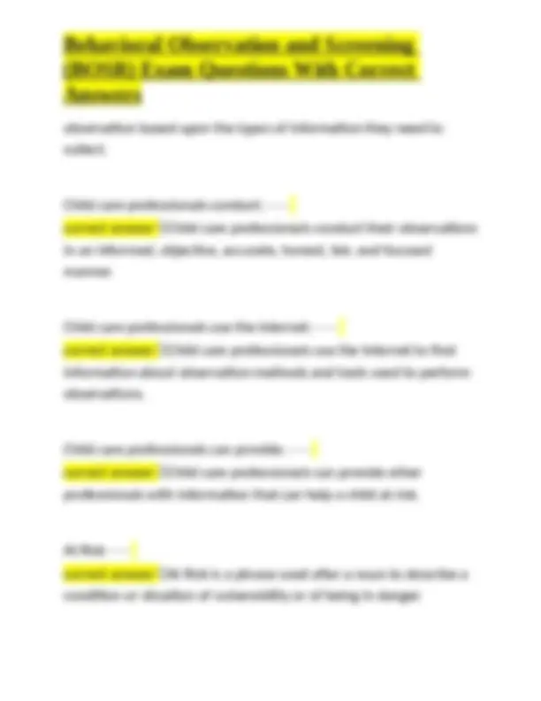 Behavioral Observation and Screening (BOSR) Exam Questions and Answers ...