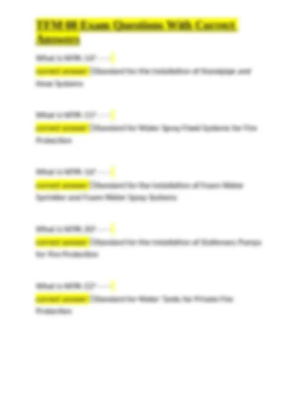 TFM 08 Exam Questions and Answers: Fire Protection Sprinkler Systems in