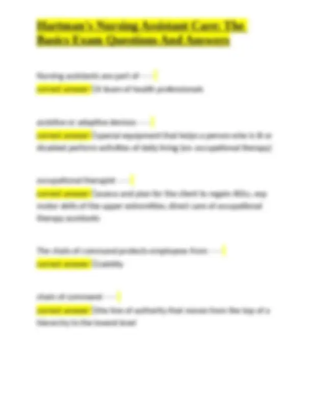 Hartman's Nursing Assistant Care: The Basics Exam Questions and Answers ...