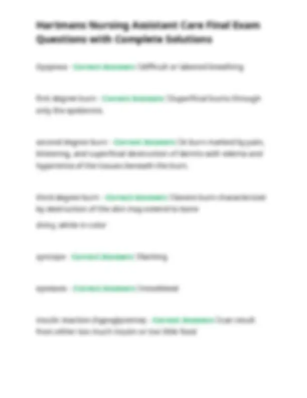 Hartmans Nursing Assistant Care Final Exam Questions and Answers ...