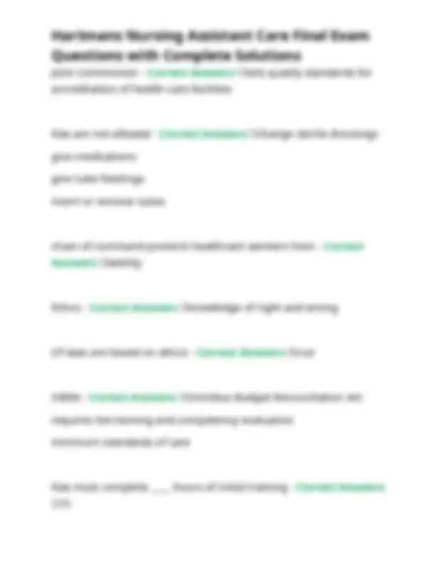 Hartmans Nursing Assistant Care Final Exam Questions and Answers ...