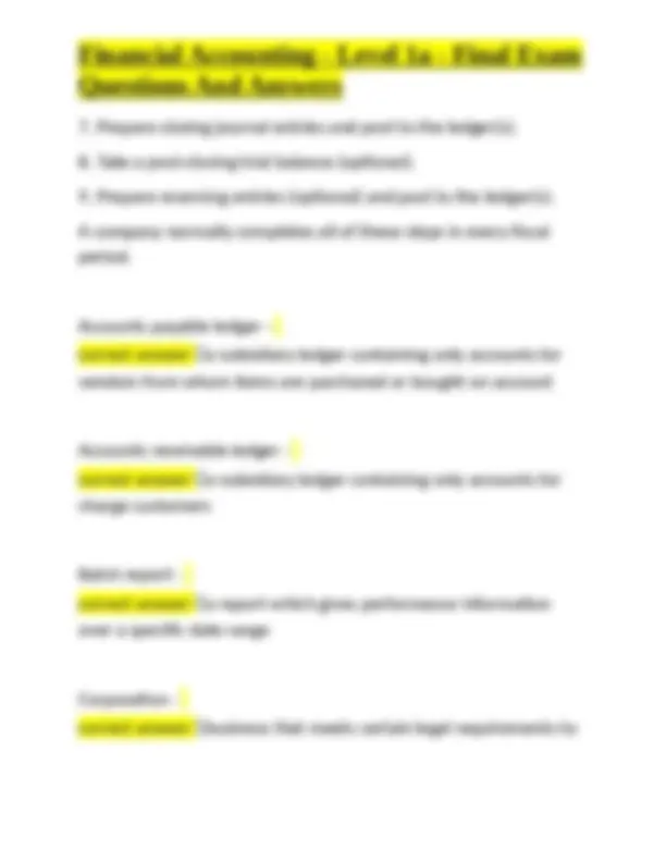 Financial Accounting Level 1a Final Exam Questions and Answers | Exams ...