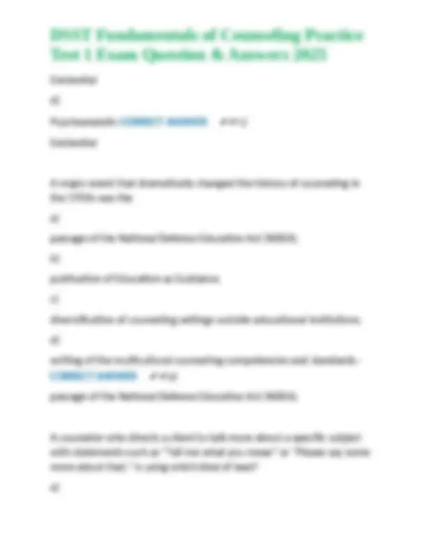 DSST Fundamentals of Counseling Practice Test 1 Exam Questions and ...