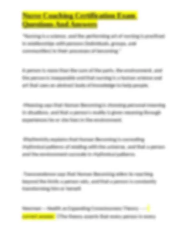 Nurse Coaching Certification Exam Questions and Answers: Core Values ...