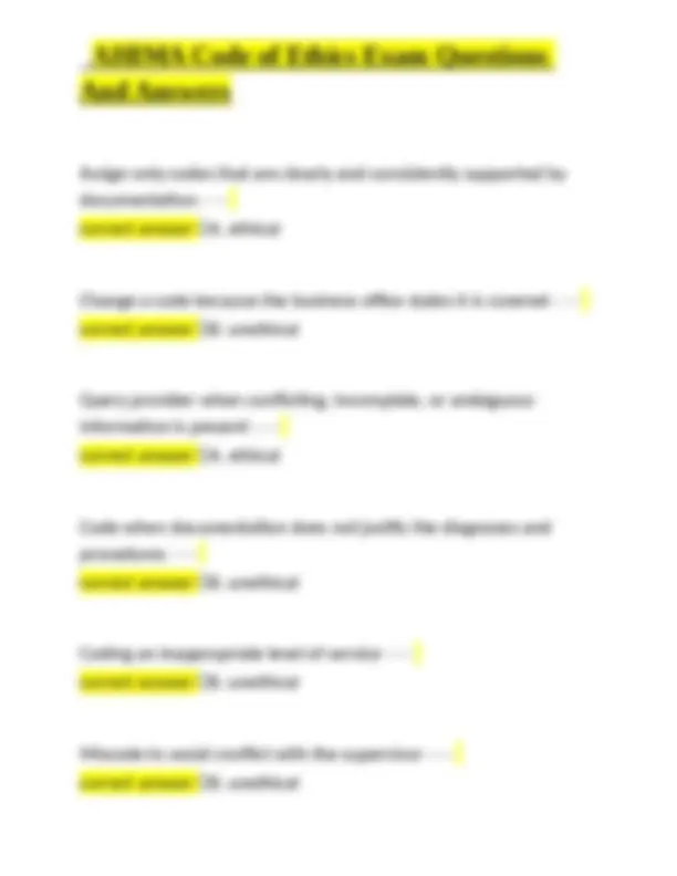 AHIMA Code of Ethics Exam Questions And Answers | Exams Ethics | Docsity