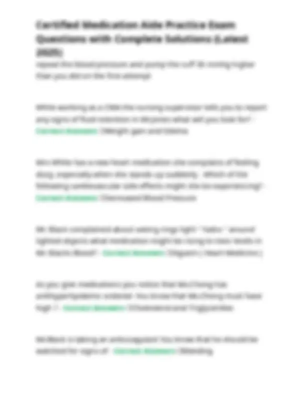 Certified Medication Aide Practice Exam Questions With Complete