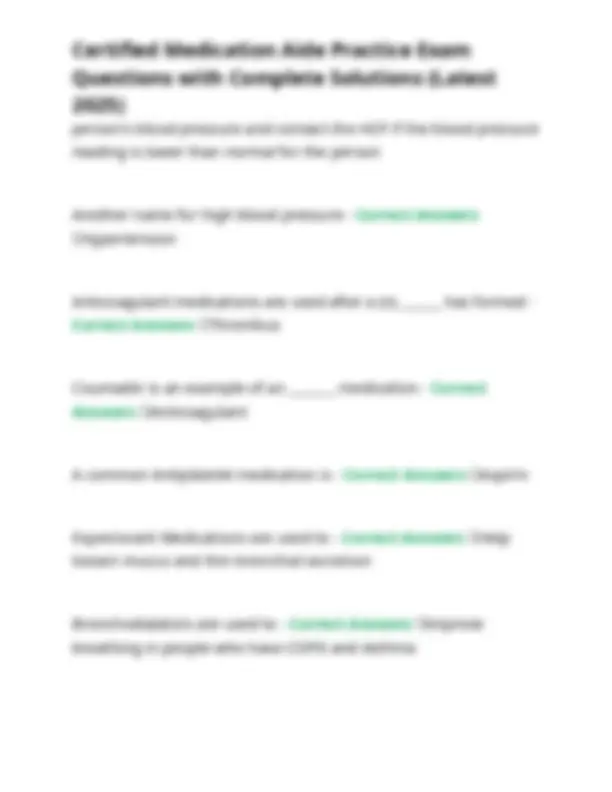 Certified Medication Aide Practice Exam Questions with Complete ...