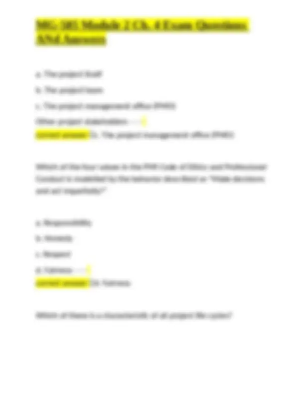 Project Management Module Question Examples MG-585 Module 2 Chapter 4 Exam Questions and Answers: Project ...