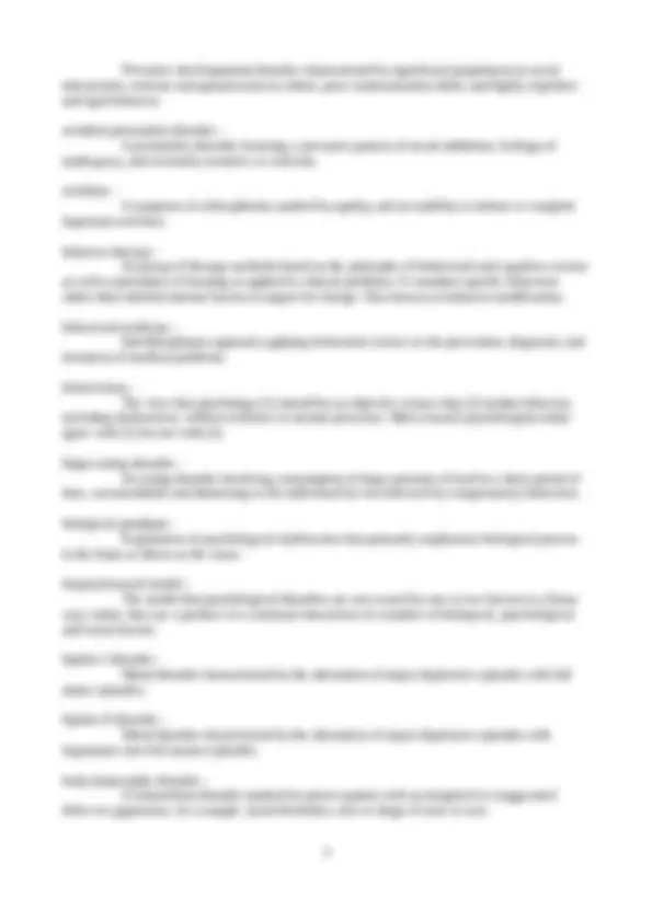Abnormal Psychology: Key Terms and Definitions | Exams Psychology | Docsity