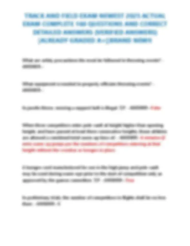 Trackcore Questions TRACK AND FIELD EXAM NEWEST 2025 ACTUAL EXAM COMPLETE 160 QUESTIONS AND ...