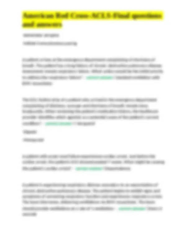 American Red Cross ACLS Final Questions and Answers | Exercises Nursing ...