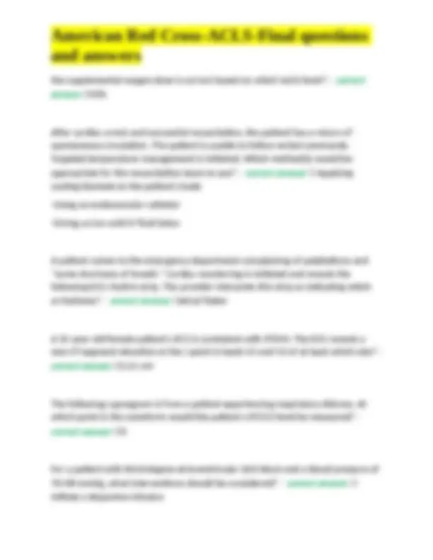 American Red Cross ACLS Final Questions and Answers | Exercises Nursing ...