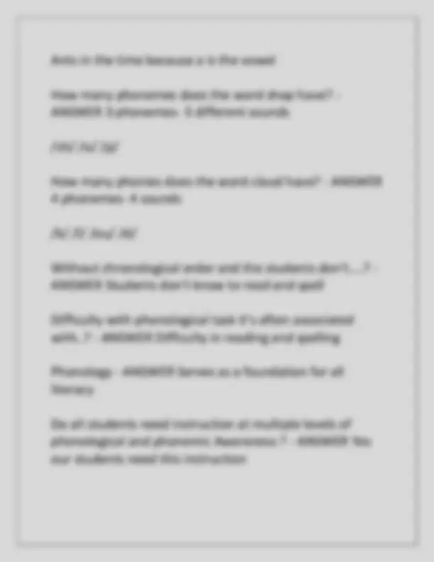 LETRS Unit 2: Phonological Awareness and Processing - Questions and ...
