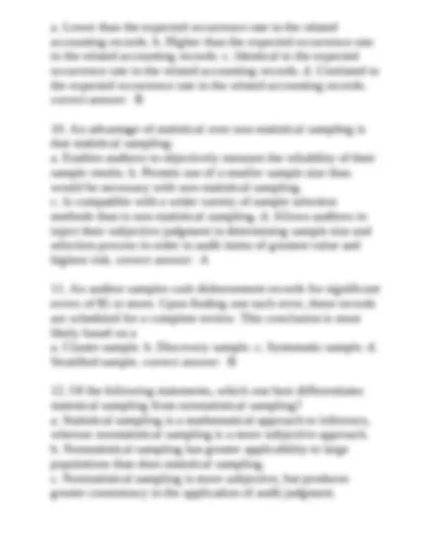 Audit Sampling PSA 530 (Test of Controls) Questions With Complete ...