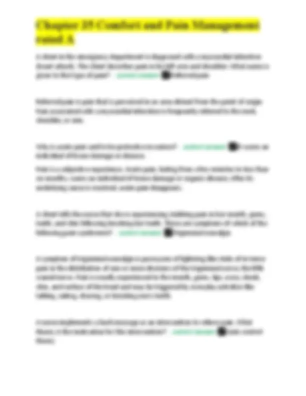 Chapter 35 Comfort and Pain Management rated A. | Exams Nursing | Docsity