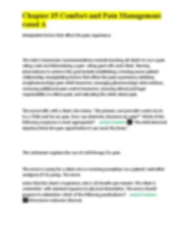 Chapter 35 Comfort and Pain Management rated A. | Exams Nursing | Docsity