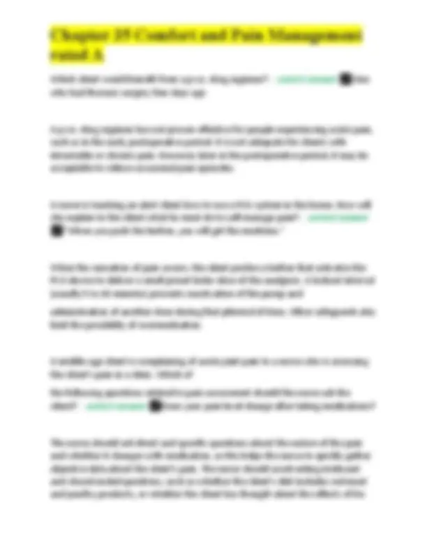 Chapter 35 Comfort and Pain Management rated A. | Exams Nursing | Docsity